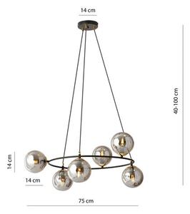 Závěsné svítidlo AZURA 6 – černé, grafitové sklo, 6× E14, šířka 75 cm