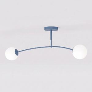 Stropní svítidlo PREGOS 2 – tlumeně modré, bílé sklo, 2× E14, šířka 55 cm