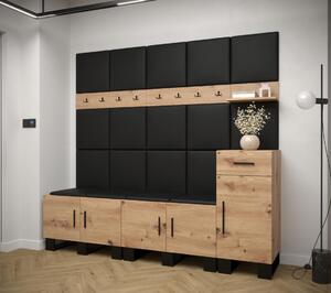 Předsíňová stěna Artin 8 - dub Artisan Barva: Černá Ekokůže