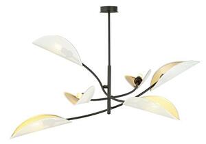 Stropní svítidlo LOTUS 6 – bílé, zlatá textilní stínidla, 6× E14, šířka 102 cm