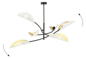 Stropní svítidlo LOTUS 6 – bílé, zlatá textilní stínidla, 6× E14, šířka 102 cm