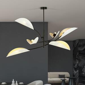 Stropní svítidlo LOTUS 6 – bílé, zlatá textilní stínidla, 6× E14, šířka 102 cm