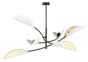 Stropní svítidlo LOTUS 6 – bílé, zlatá textilní stínidla, 6× E14, šířka 102 cm