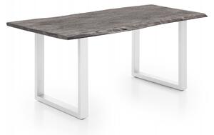 Šedý jídelní stůl masiv akát Grey 140x90 bílé nohy