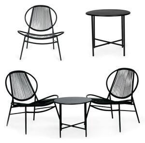 ModernHOME Sada ratanového zahradního nábytku, kovových židlí a černého stolu XS-RTS107