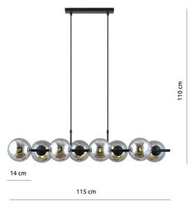 Závěsné svítidlo RORY 8 – černé, grafitové sklo, 8× E14, šířka 115 cm