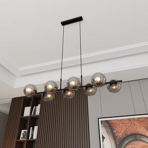 Závěsné svítidlo RORY 8 – černé, grafitové sklo, 8× E14, šířka 115 cm