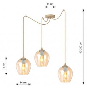 Závěsné svítidlo LEVEL 3 – moka, jantarové sklo, 3× E27, šířka 14 cm