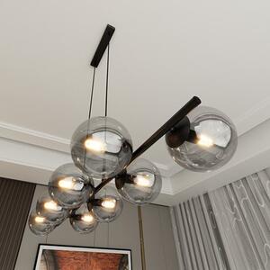 Závěsné svítidlo RORY 8 – černé, grafitové sklo, 8× E14, šířka 115 cm