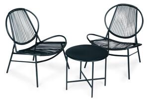 ModernHOME Sada ratanového zahradního nábytku, kovových židlí a černého stolu