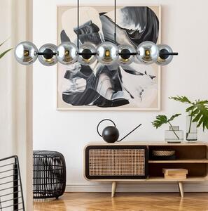 Závěsné svítidlo RORY 8 – černé, grafitové sklo, 8× E14, šířka 115 cm
