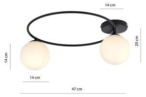 Stropní svítidlo SOPRA 2 – černé, opálové sklo, 2× E14, šířka 47 cm