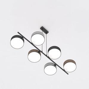 Závěsné svítidlo DRUMZ 6 – černé / hnědé / šedé, textilní stínidla, 6× E14