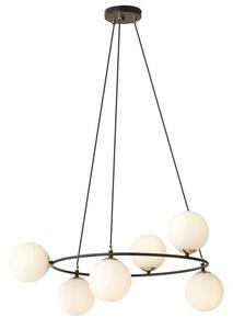 Závěsné svítidlo AZURA 6 – černé, opálové sklo, 6× E14, šířka 75 cm