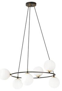 Závěsné svítidlo AZURA 6 – černé, opálové sklo, 6× E14, šířka 75 cm