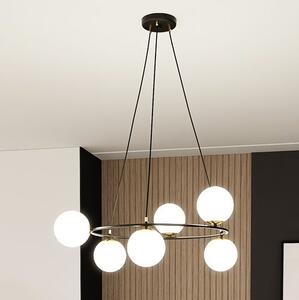 Závěsné svítidlo AZURA 6 – černé, opálové sklo, 6× E14, šířka 75 cm