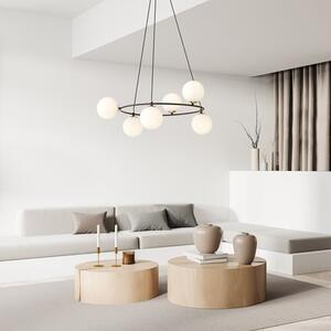 Závěsné svítidlo AZURA 6 – černé, opálové sklo, 6× E14, šířka 75 cm