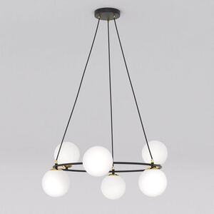 Závěsné svítidlo AZURA 6 – černé, opálové sklo, 6× E14, šířka 75 cm