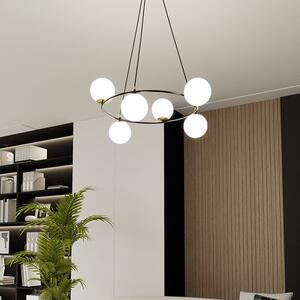 Závěsné svítidlo AZURA 6 – černé, opálové sklo, 6× E14, šířka 75 cm