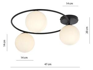 Stropní svítidlo SOPRA 3 – černé, opálové sklo, 3× E14, šířka 47 cm