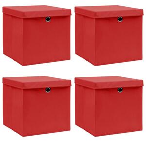 Úložné boxy s víky 4 ks červené 32 x 32 x 32 cm textil