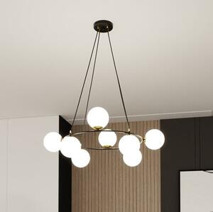 Závěsné svítidlo AZURA 8 – černé, opálové sklo, 7× E14, šířka 75 cm