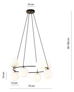 Závěsné svítidlo AZURA 8 – černé, opálové sklo, 7× E14, šířka 75 cm
