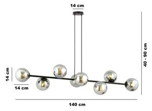 Závěsné svítidlo ROSSI 8 – černé, grafitové sklo, 8× E14, šířka 130 cm