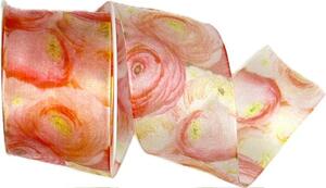 Stuha taftová PINK ROSES průsvitná 40mm x 2m (14,-Kč/m)