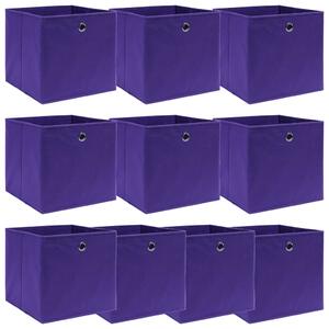 Úložné boxy 10 ks fialové 32 x 32 x 32 cm textil