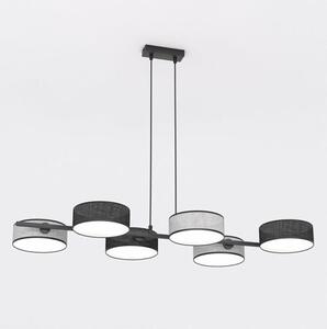 Závěsné svítidlo DRUMZ 6 – černé / šedé, textilní stínidla, 6× E14, šířka 100 cm