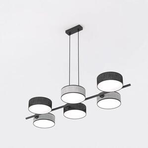 Závěsné svítidlo DRUMZ 6 – černé / šedé, textilní stínidla, 6× E14, šířka 100 cm