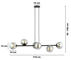 Závěsné svítidlo ROSSI 6 – černé, grafitové sklo, 6× E14, šířka 110 cm