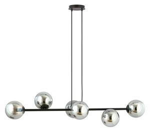 Závěsné svítidlo ROSSI 6 – černé, grafitové sklo, 6× E14, šířka 110 cm