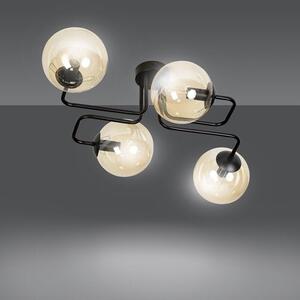 Stropní svítidlo BRENDI 4 – černé, jantarové sklo, 4× E14, šířka 55 cm