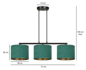 Závěsné svítidlo HILDE 3 – černé, zelená textilní stínidla, 3× E27, šířka 72 cm