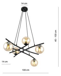 Závěsné svítidlo ESSA 5 – černé, jantarové sklo, 5× E14, šířka 100 cm