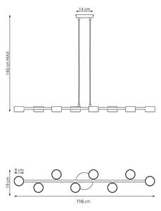 Závěsné svítidlo MEGARA 8 – vínové, 8× GX53, šířka 116 cm