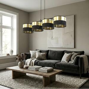 Závěsné svítidlo LUX 4 – černé / zlaté, textilní stínidla, 4× E27, šířka 95 cm