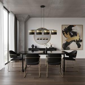 Závěsné svítidlo LUX 4 – černé / zlaté, textilní stínidla, 4× E27, šířka 95 cm