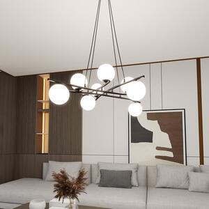 Závěsné svítidlo ESSA 8 – černé, opálové sklo, 8× E14, šířka 100 cm