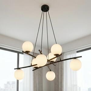 Závěsné svítidlo ESSA 8 – černé, opálové sklo, 8× E14, šířka 100 cm