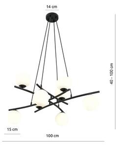 Závěsné svítidlo ESSA 8 – černé, opálové sklo, 8× E14, šířka 100 cm