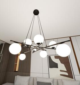 Závěsné svítidlo ESSA 8 – černé, opálové sklo, 8× E14, šířka 100 cm