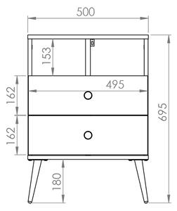 Noční stolek Marine 10 se dvěma zásuvkami i wneka - Blankyt tmavý / Podstavec