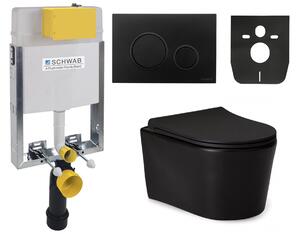 SCHWAB SET WC 199 podomítková nádržka pro zazdění 3/6l, DN110mm + CERANO - WC mísa rimless Puerto - černá + SCHWAB VELA ovládací tlačítko, 247x165 mm…