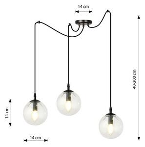 Závěsné svítidlo GIGI 3 – černé, čiré sklo, 3× E14, šířka 200 cm