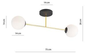Stropní svítidlo MAGNUM 2 – černé, opálové sklo, 2× E14, šířka 75 cm