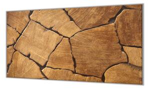 Ochranná deska ze skla špalky dřeva - 52x60cm / S lepením na zeď