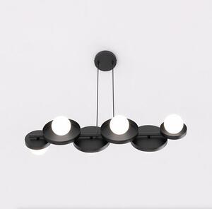 Závěsné svítidlo MODEL 6 – černé, bílé sklo, 6× G9, šířka 85 cm